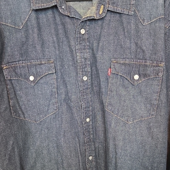 Levi's Indigo Long Sleeve Pearl Snap Western Denim Shirt Size XXL - Picture 5 of 9